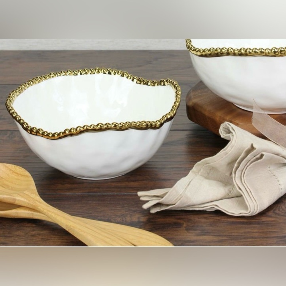 Set Of 3New White and Gold  Medium Porcelain Bowls